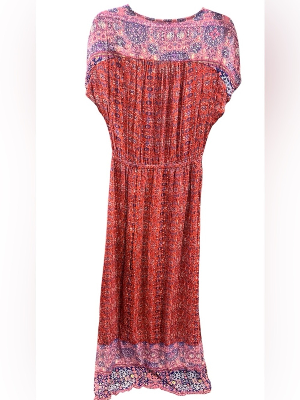 Lucky Brand Red and Purple Boho Maxi Dress side pockets size S - Picture 4 of 8